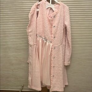 Pink Textured Coat and Dress Set